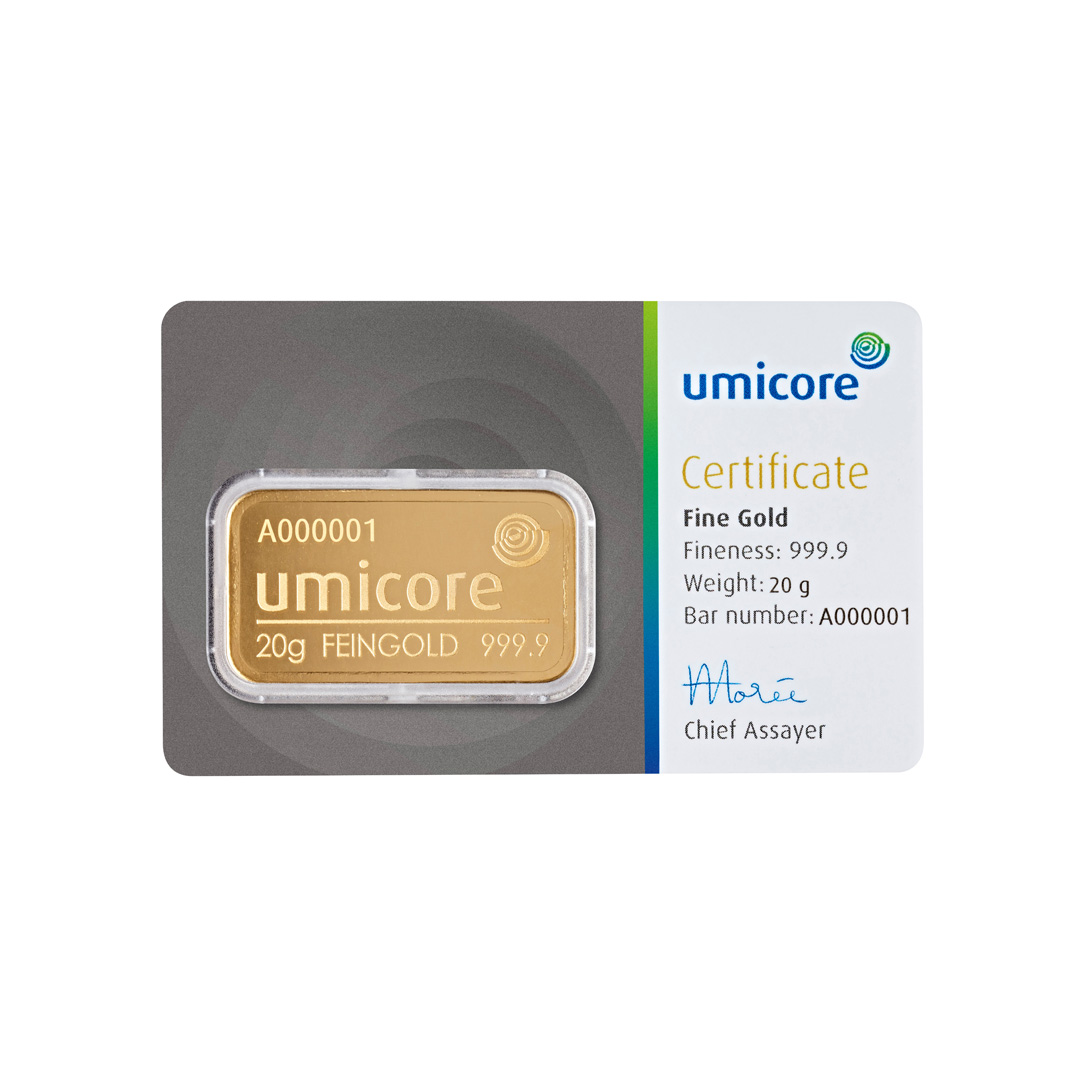 Umicore 20 gram goudbaar